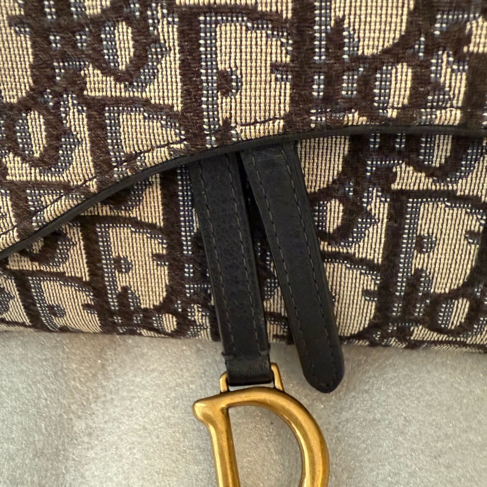 SOLD 🎉 Blue Christian Dior Oblique Jacquard Saddle Pouch with Chain WOC - Picture 5 of 14